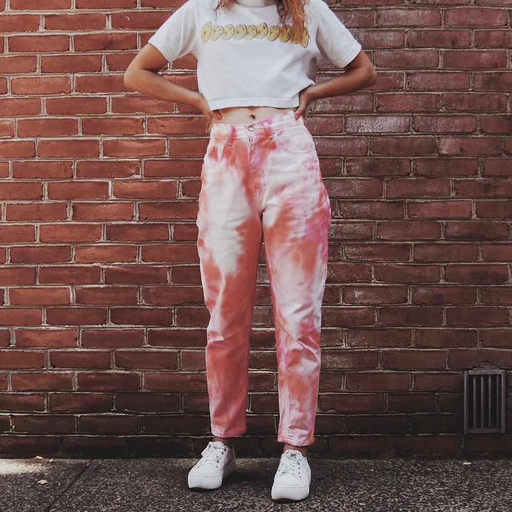 Vintage Cactus Pink High Waist Tie Dye Jeans